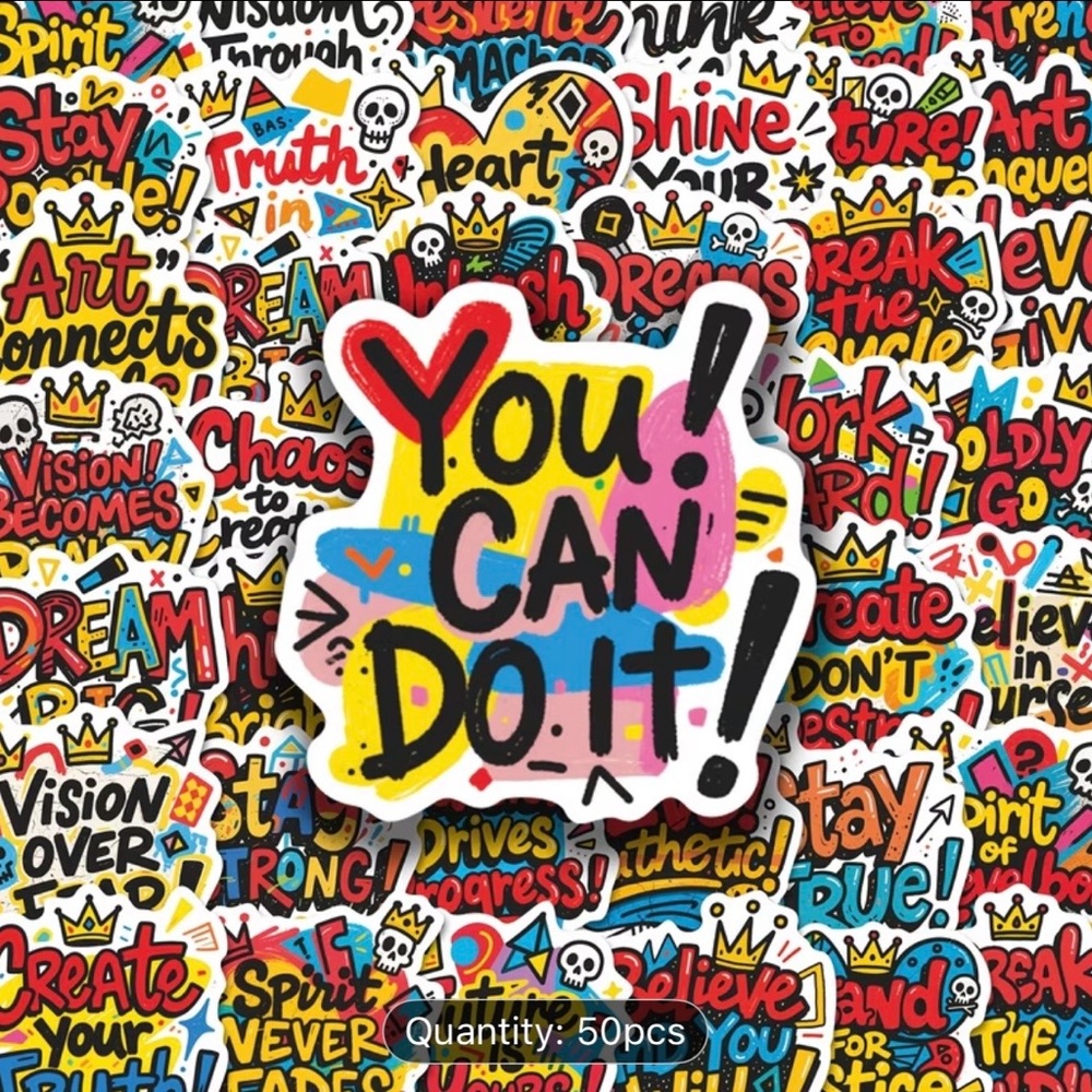 50 Motivational Stickers-Colorful Graffiti Style